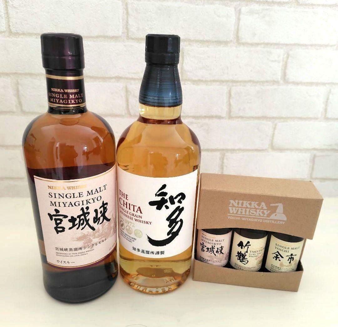 宮城峡 竹鶴 余市 ミニチュアボトル3本セット、宮城峡700ml 知多700ml