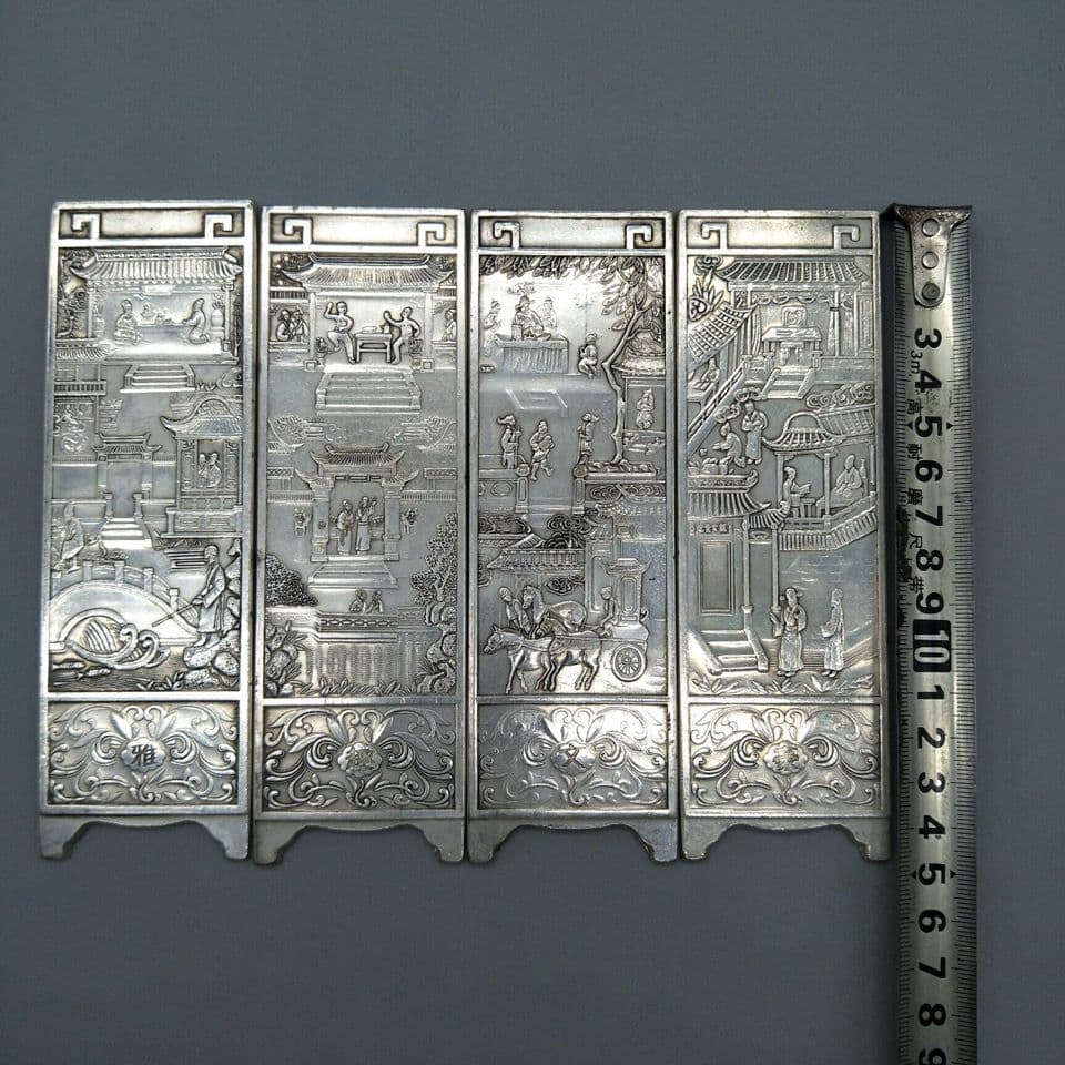 銅 細工 雅趣文豪屏風 文机 茶台 博古架 装飾品 工芸品 置物