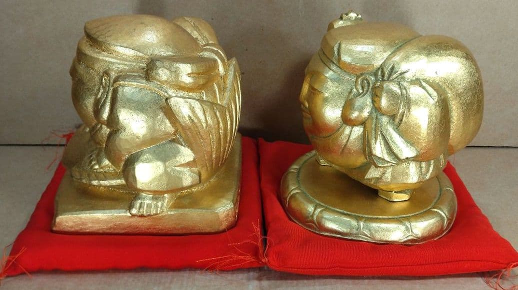 平櫛田中 ブロンズ像2セット 福聚大黒天尊像 満徳恵比寿尊像 赤座布団 全共箱