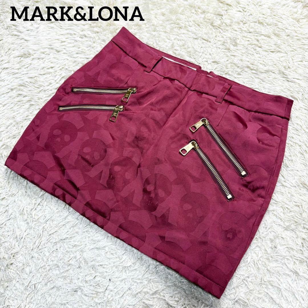 【希少】 MARK&LONA ストレッチスカート ロゴ 総柄 スカル 赤 M