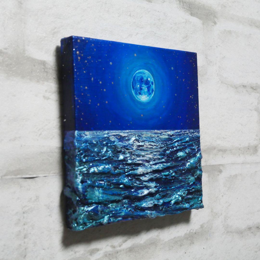 油絵 油彩 油彩画 絵画 アートパネル【青い満月】