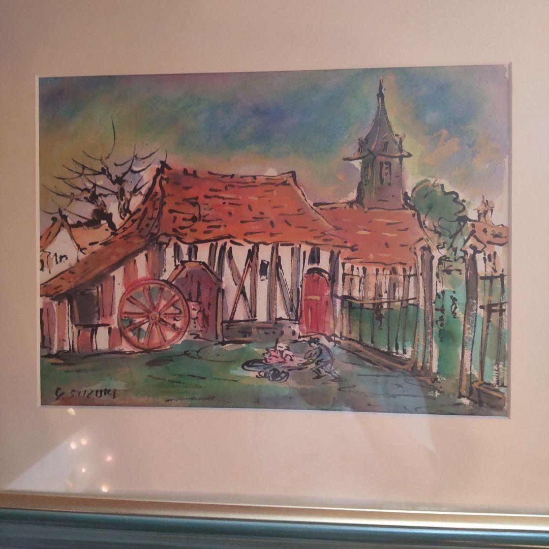 直筆サイン入り鈴木康雄作カルカッソンの村