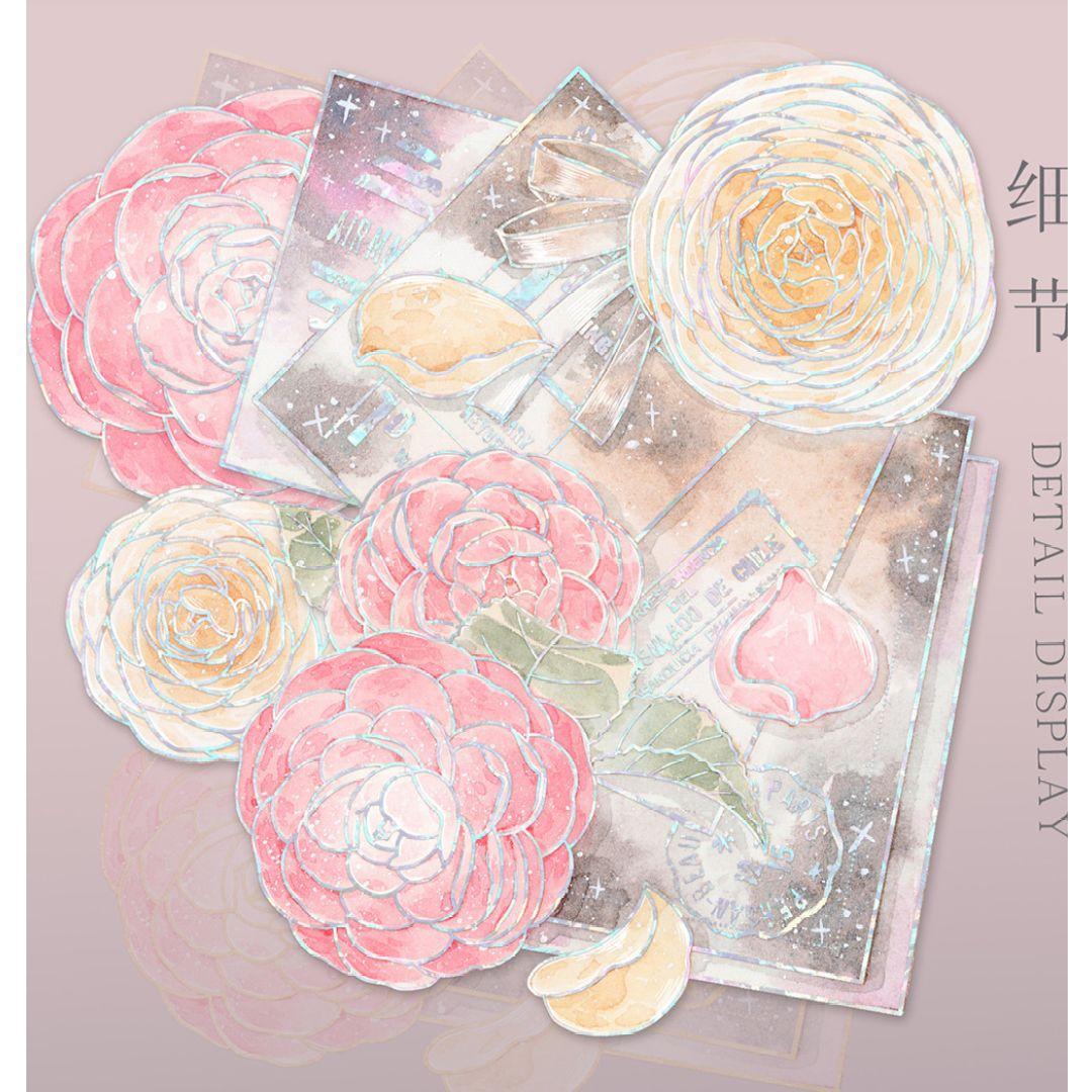 のこり２✩S18＃山茶花小夜曲(镭射银)MOODTAPE切り売り海外装飾マステ