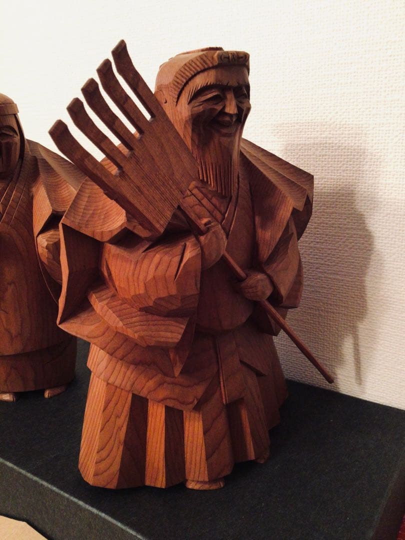 飛騨 伝統工芸士 一位一刀彫 西村公之作 木彫り 高砂人形 縁起物 未展示