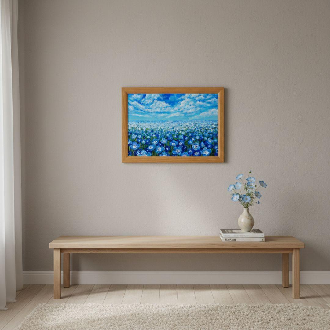 油絵 油彩 油彩画 絵画 絵【空と雲のネモフィラ】