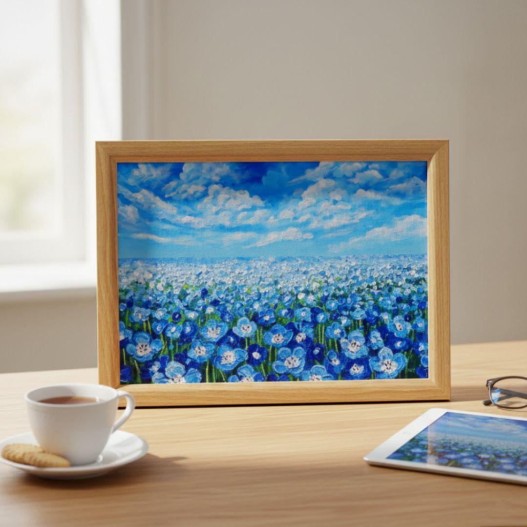 油絵 油彩 油彩画 絵画 絵【空と雲のネモフィラ】