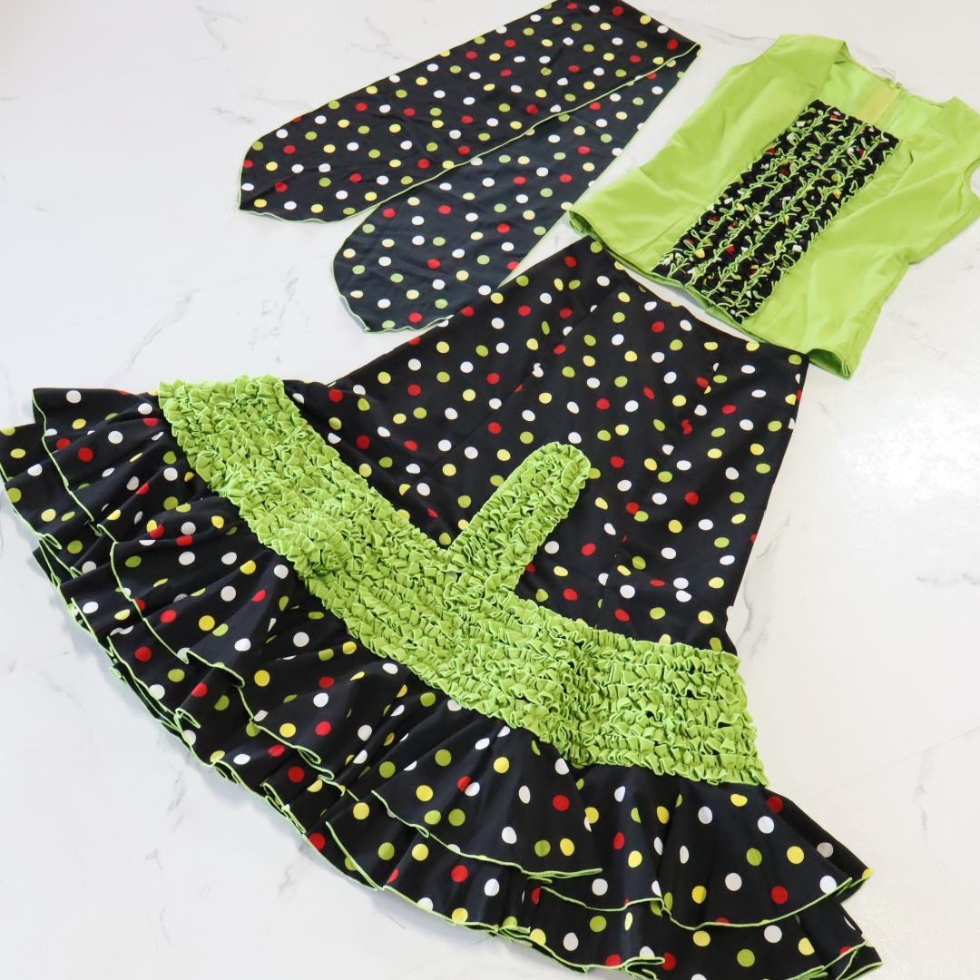 【美品 フラメンコ衣装】マルチカラー×胸元フリル ブラウス ファルダ シージョ