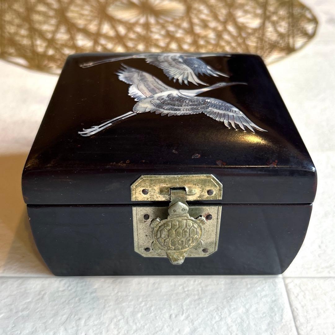 伝統工芸品精緻高級品　螺鈿宝石箱 和鶴 白蝶貝 年代物