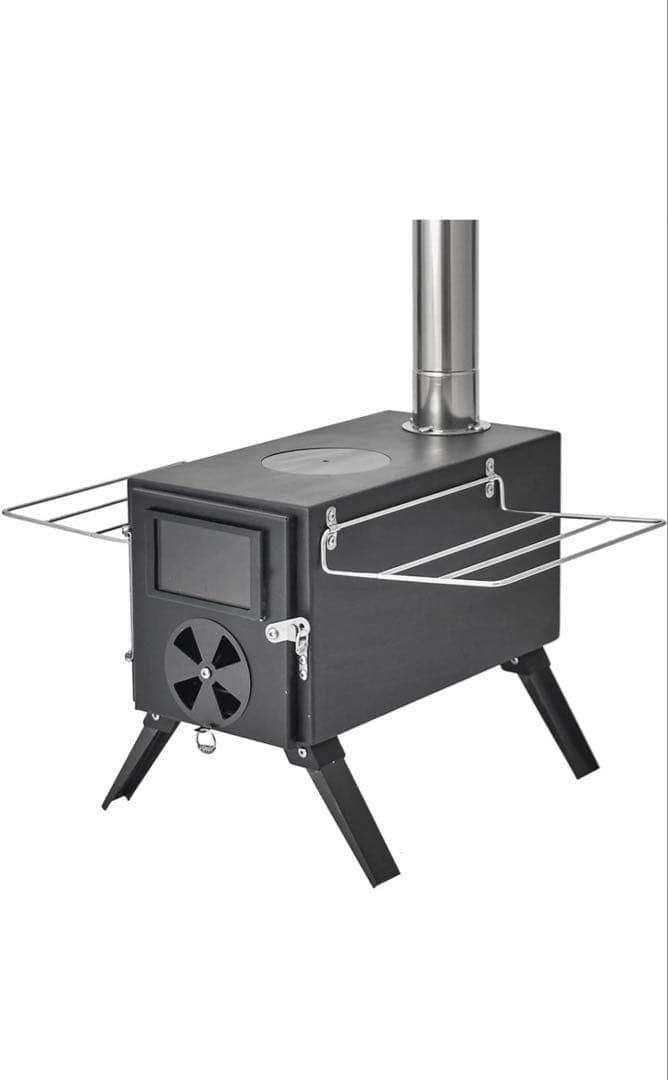 薪ストーブ アウトドア調理 暖炉 キャンプ テント 煙突付き (ブラック/鉄製)