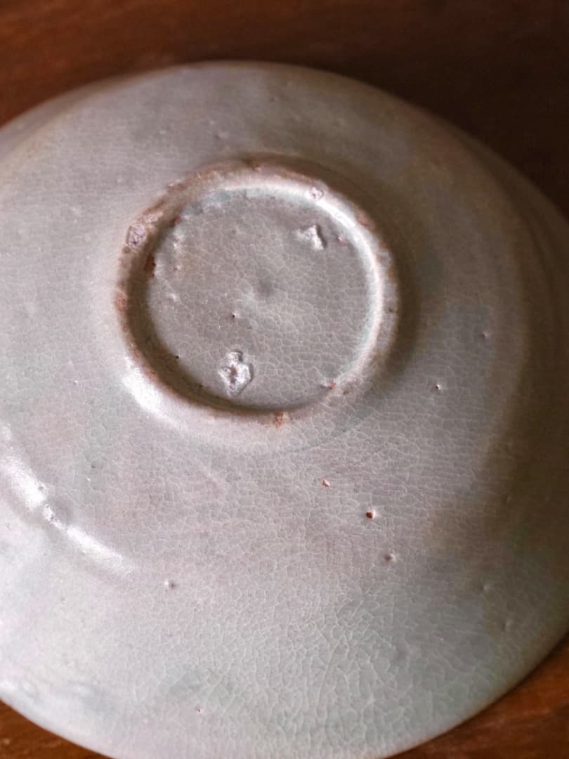 青磁鉢　茶碗　高麗青磁　陰刻文皿　箱付　茶道具　Q1784