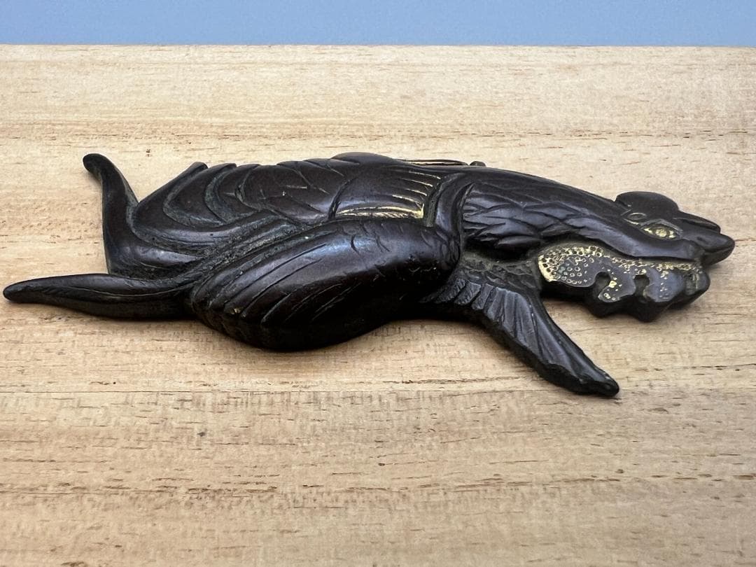 【海】江戸明治期　雄鶏形　ニワトリ　手彫　大目貫　金具　銅製鍍金　骨董品