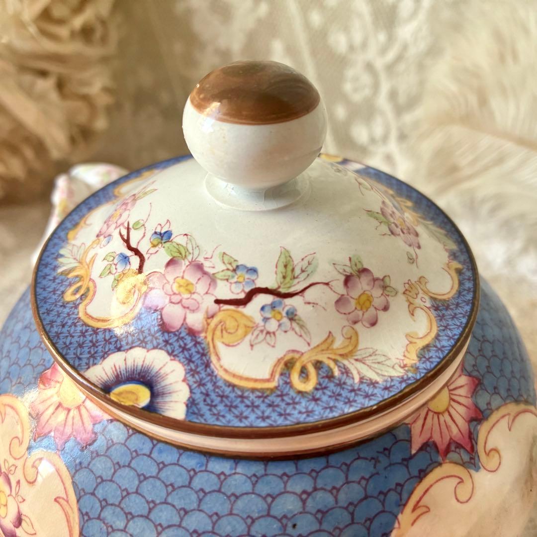 サルグミンヌミントンシュクリエ　ブルー青　シュガーポット　フランスアンティーク