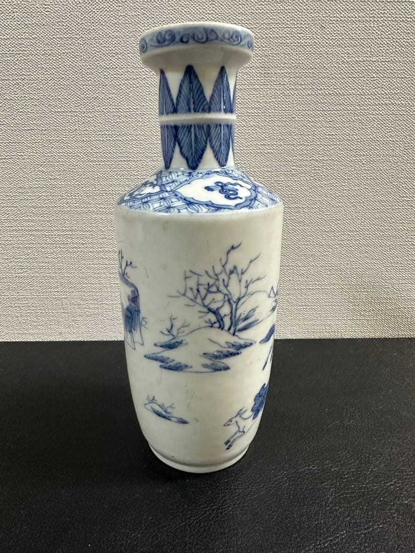 中国骨董　青花人物棒槌瓶　清時代