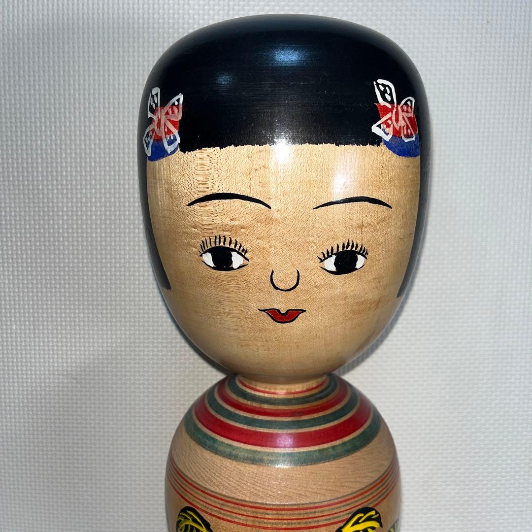 伝統こけし　木地山こけし　⭕️超レアなロクロ線椿花模様50cm超　名工　小椋久太郎