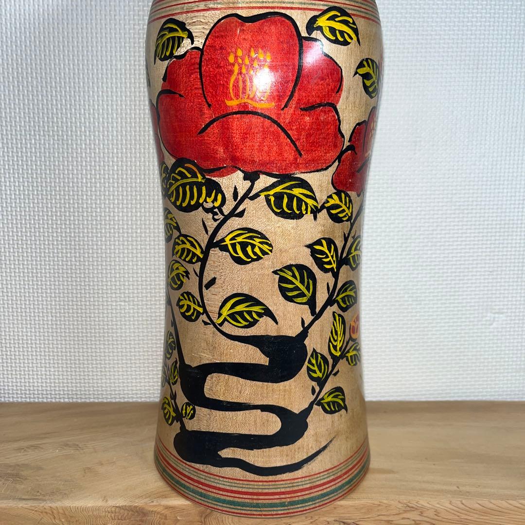 伝統こけし　木地山こけし　⭕️超レアなロクロ線椿花模様50cm超　名工　小椋久太郎