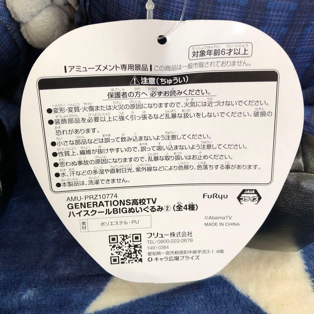 GENERATIONS ジェネ高ジェネ犬　ハイスクールBIGぬいぐるみ　亜嵐玲於