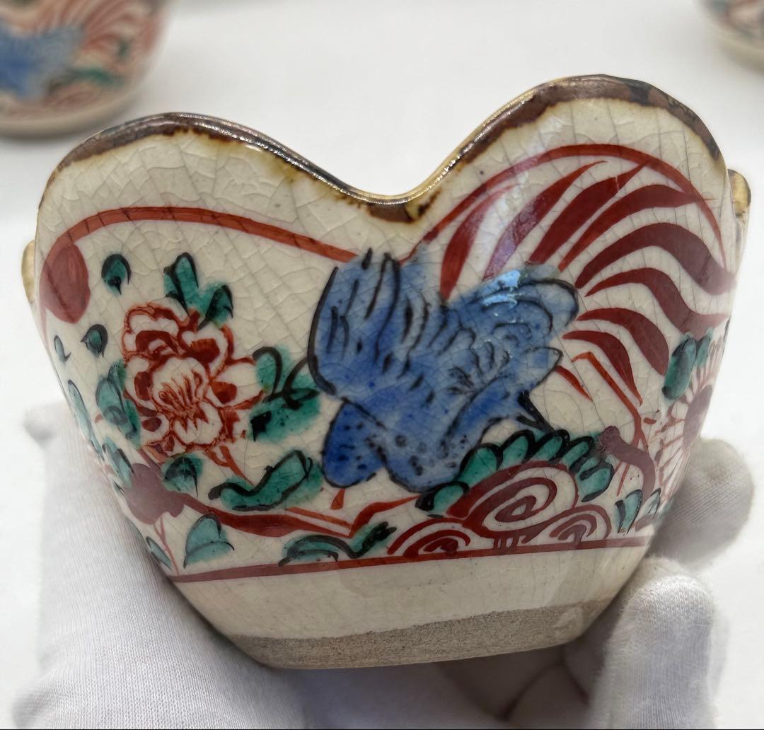 時代　赤絵花口小鉢5点　春逸作　送料込み250617