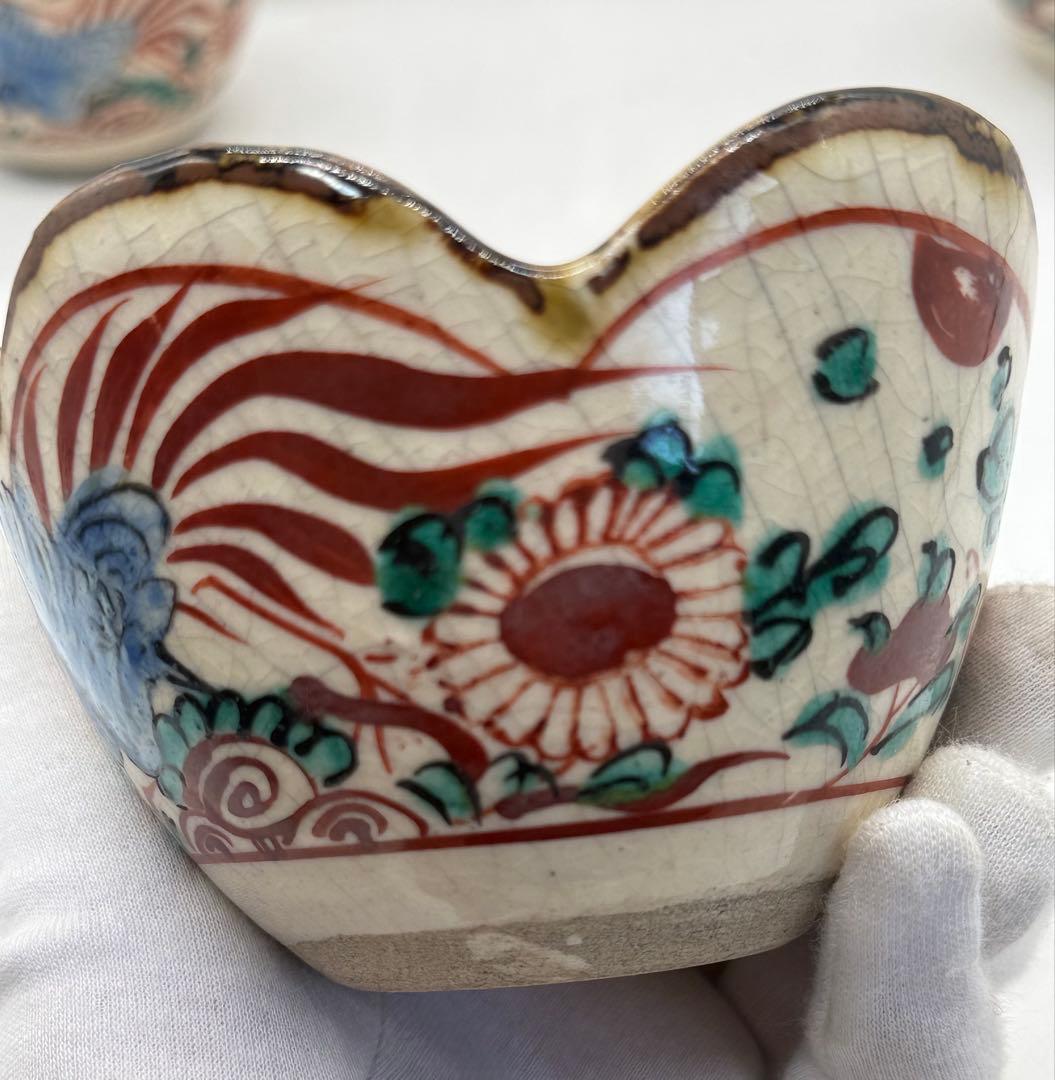 時代　赤絵花口小鉢5点　春逸作　送料込み250617