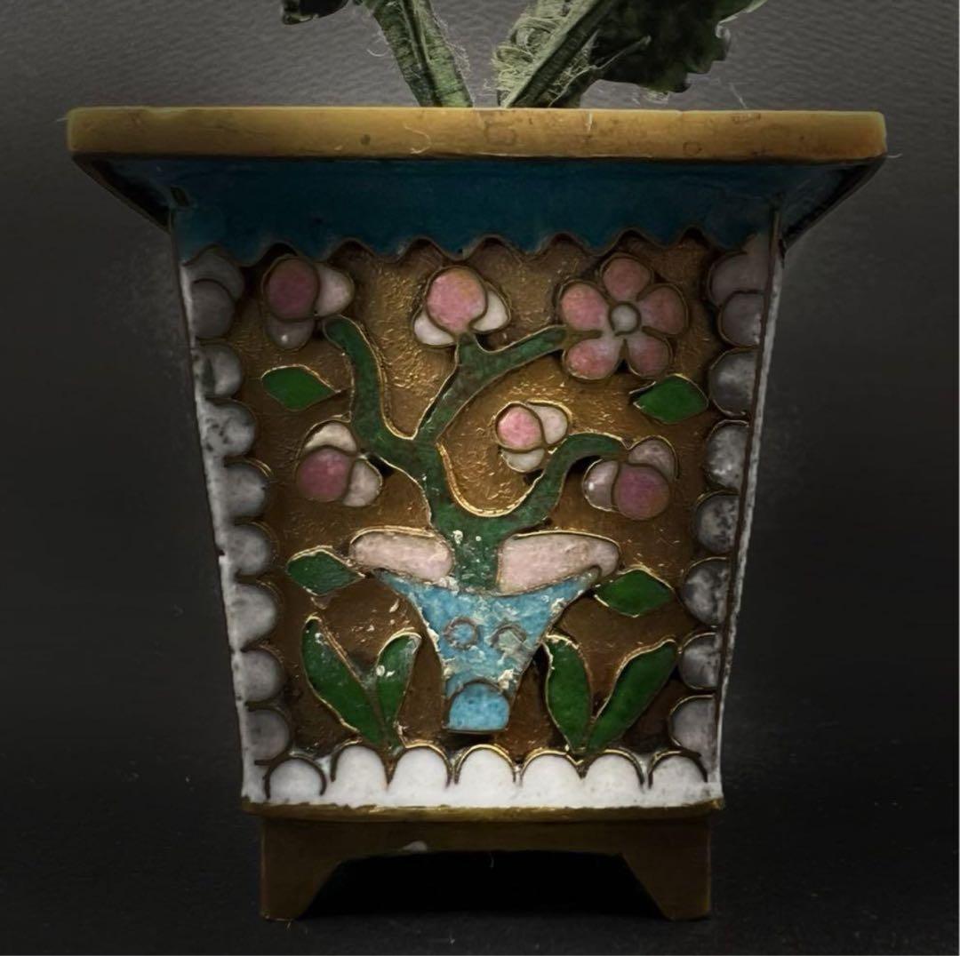 中国美術 古玩 七宝焼 景泰藍 玉石盆栽　玉石盆景