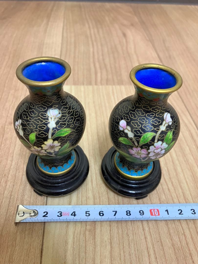 七宝焼　景泰藍　花瓶　2客　時代物　古美術　美術品　骨董品　古物　アンティーク