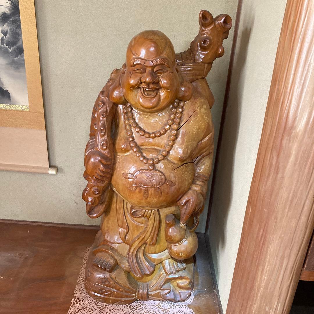 開運　木彫　布袋さん　置物　オブジェ　インテリア　商売繁盛　風水