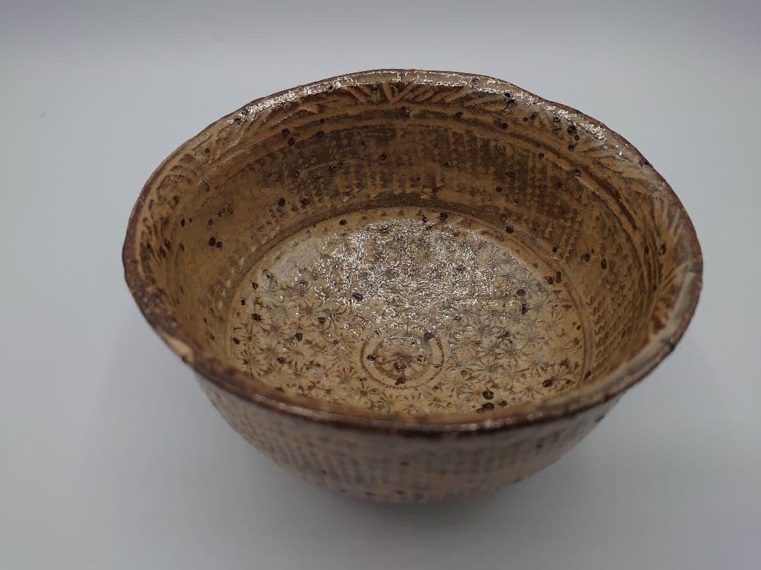 吉田明(物故)作 三島手抹茶茶碗／共箱