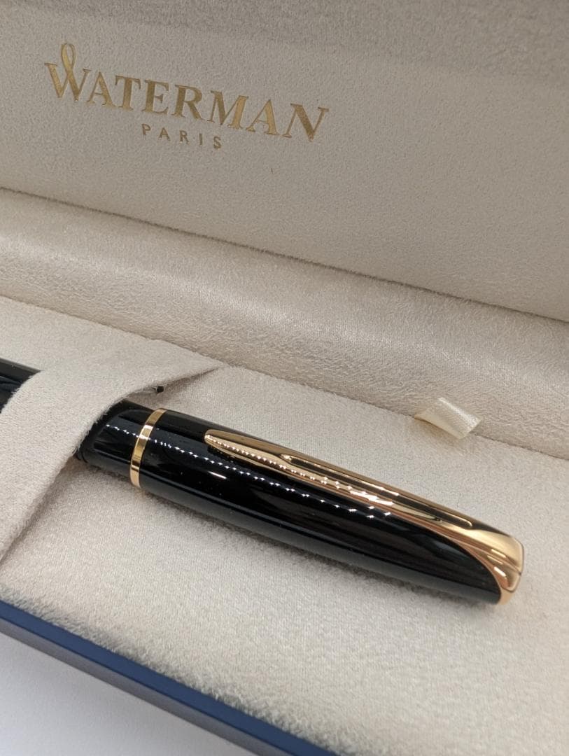 希少新品 ウォーターマン 万年筆 M 中字 チャールストン エボニーブラックGT