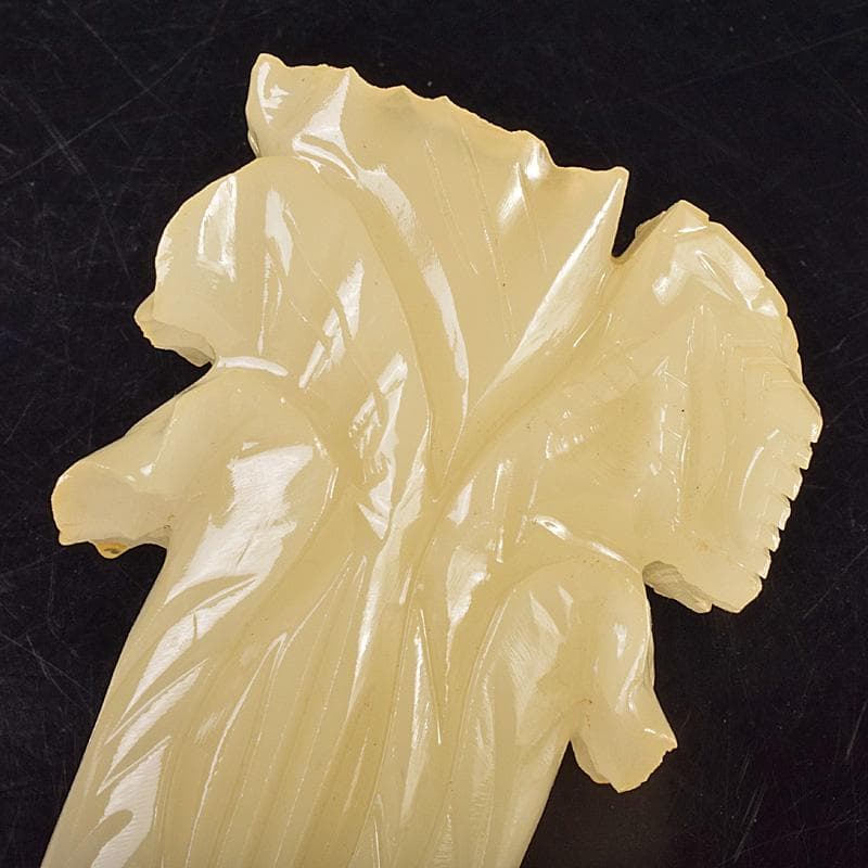 中国　玉石白玉彫刻　白菜　置物　唐木台付　C　R7586