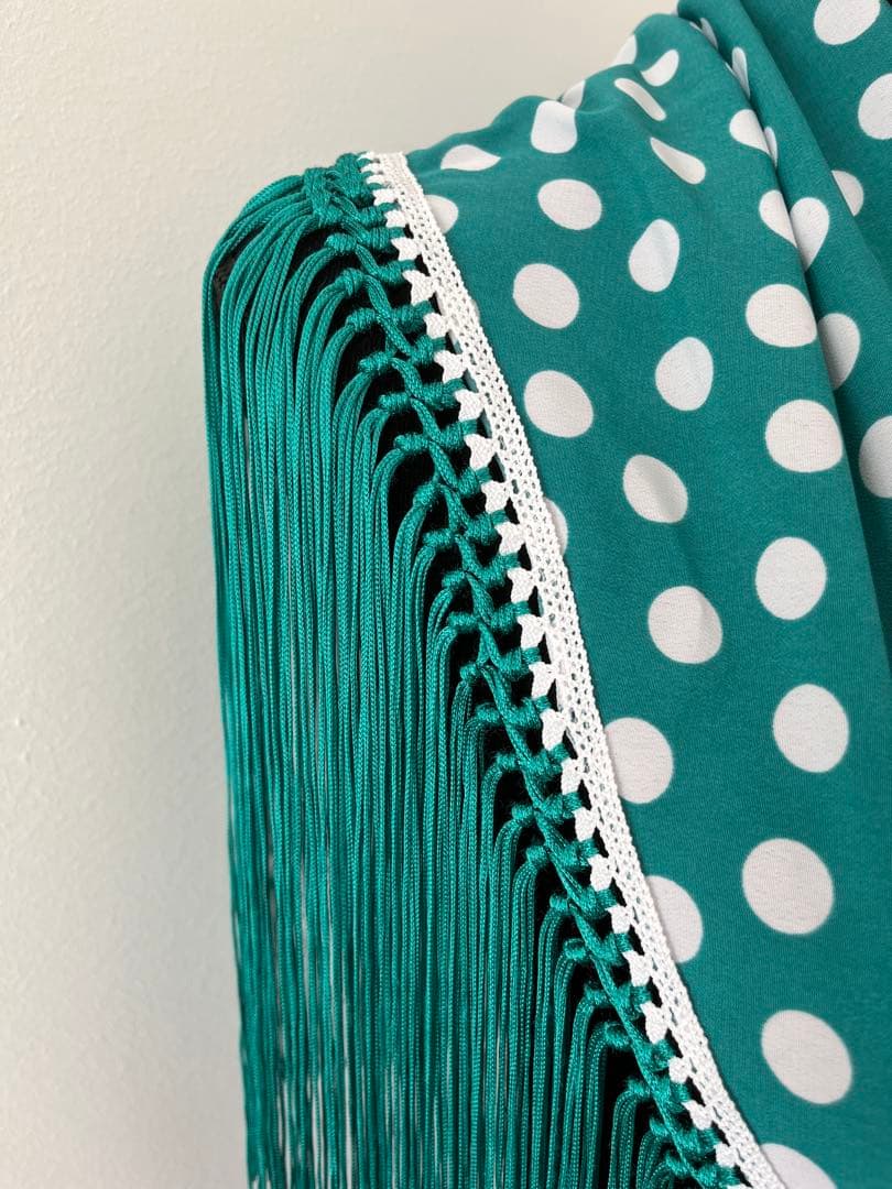 フラメンコ マントンシージョ ブルーグリーンxホワイト水玉　ブルーグリーンフレコ