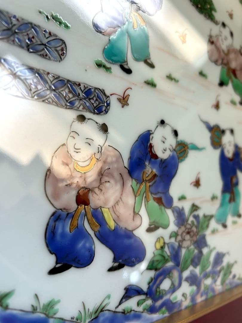 三川内焼 手描き　伝統工芸士　文恵作　唐子　陶板 陶額