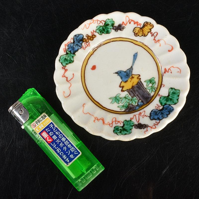 九谷焼　古九谷　角福銘　色絵花鳥文　輪花皿　手塩皿　小皿　五客　V　R7321