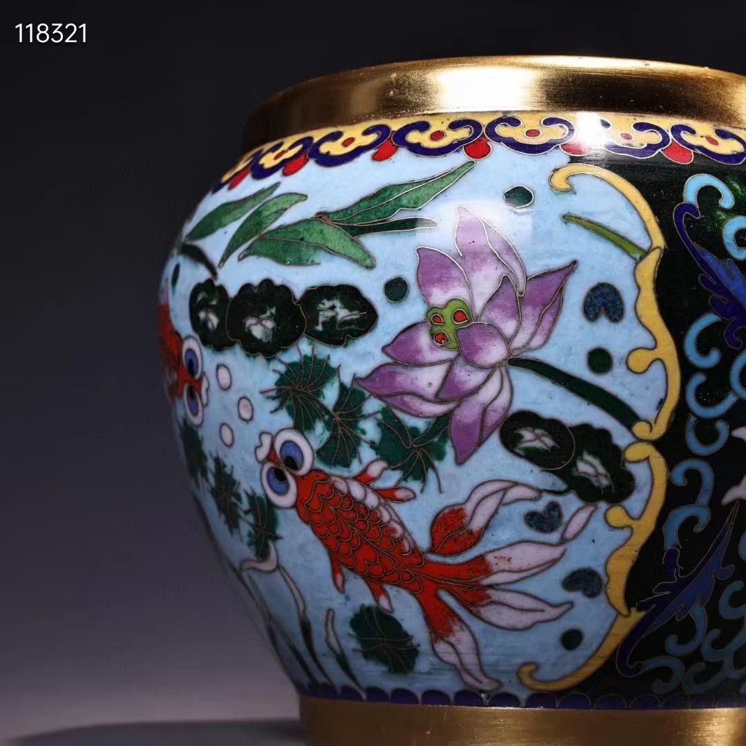 中国古美術・純銅ボディ・鎏金・掐絲・琺瑯彩・景泰藍・魚缶・文房具・賞物 ・置物