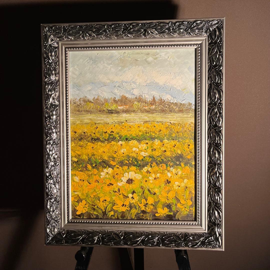 手書き油絵 菜の花畑 肉筆絵画 インテリア 油彩画