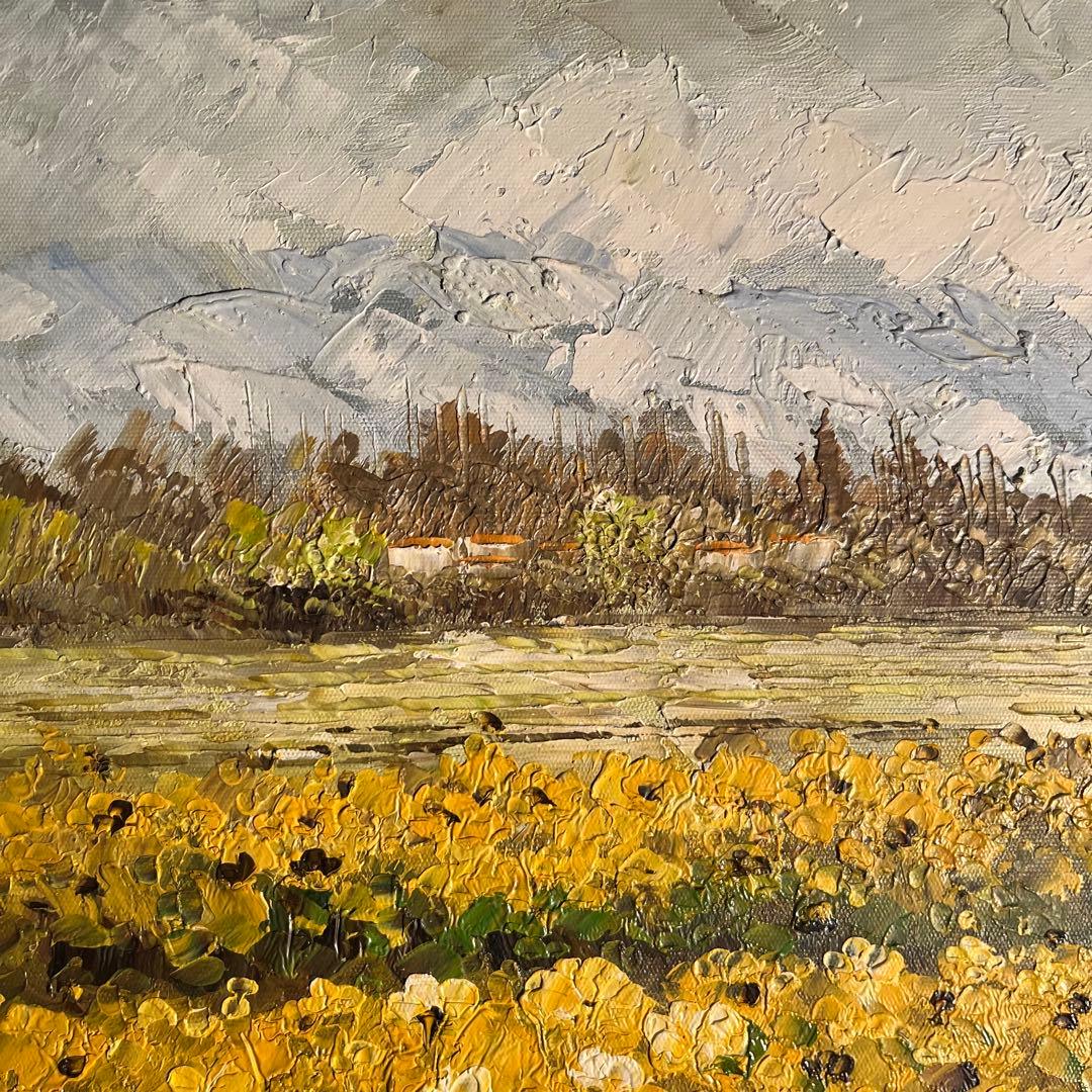 手書き油絵 菜の花畑 肉筆絵画 インテリア 油彩画