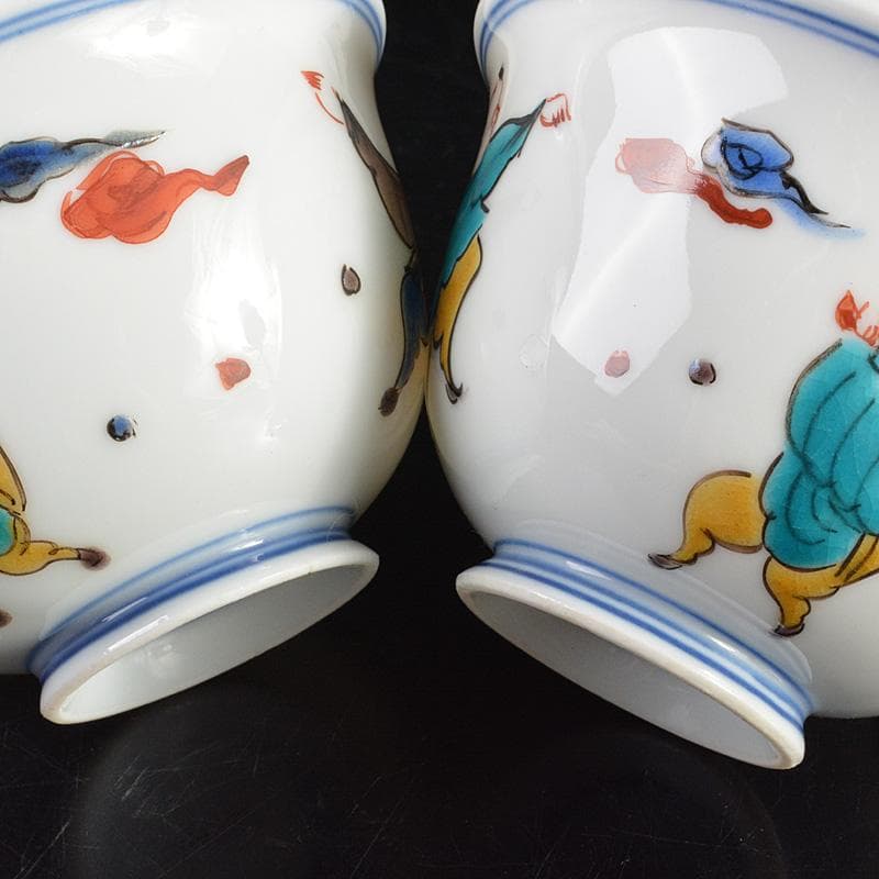 九谷焼　堀江青光作　色絵唐子文　波出茶碗　10客　共箱　V　6261