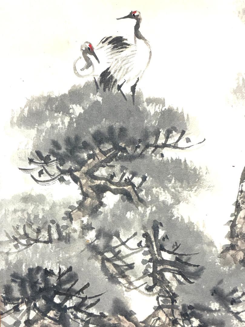 石河有隣 旭日松鶴 掛け軸