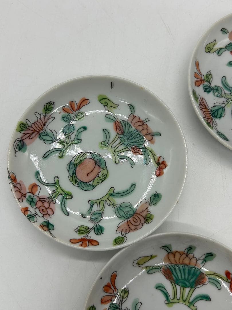 中国　清時代　粉彩花卉紋小皿5点　送料込み0412