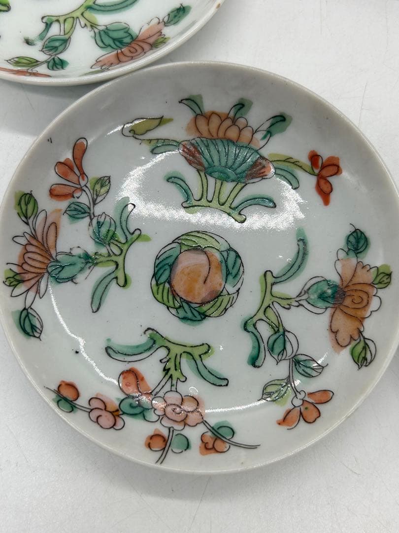 中国　清時代　粉彩花卉紋小皿5点　送料込み0412