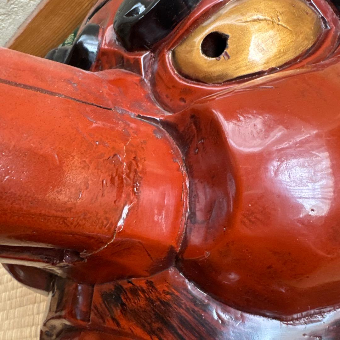 超大型　天狗お面　木彫　アンティーク　壁掛　工芸品　魔除け　縁起物　骨董　守神