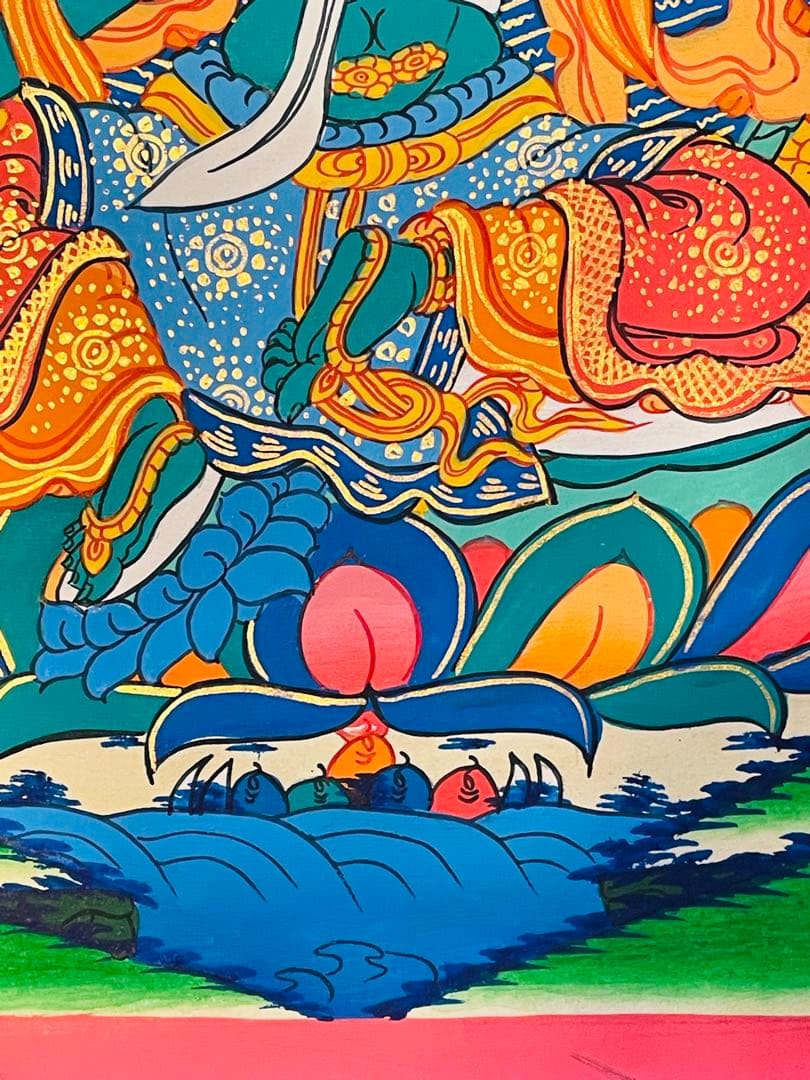 手描き 肉筆画 グリーンターラー 緑多羅菩薩 タンカ 曼荼羅 38 × 26