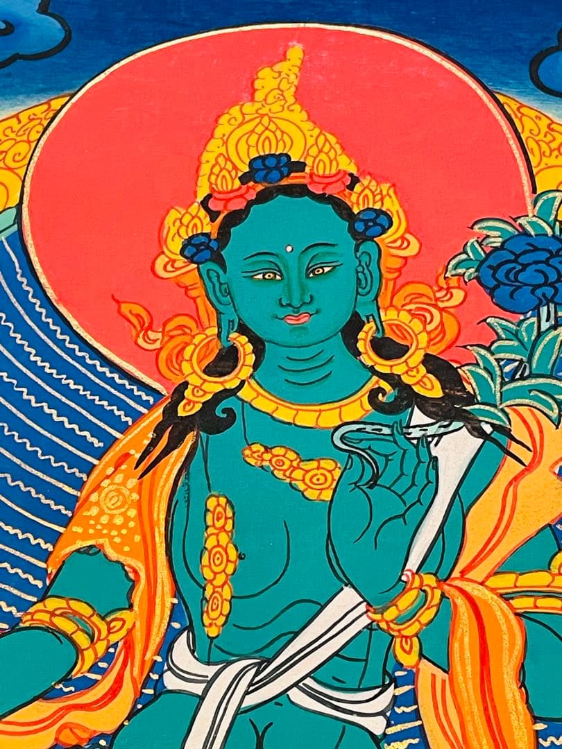 手描き 肉筆画 グリーンターラー 緑多羅菩薩 タンカ 曼荼羅 38 × 26
