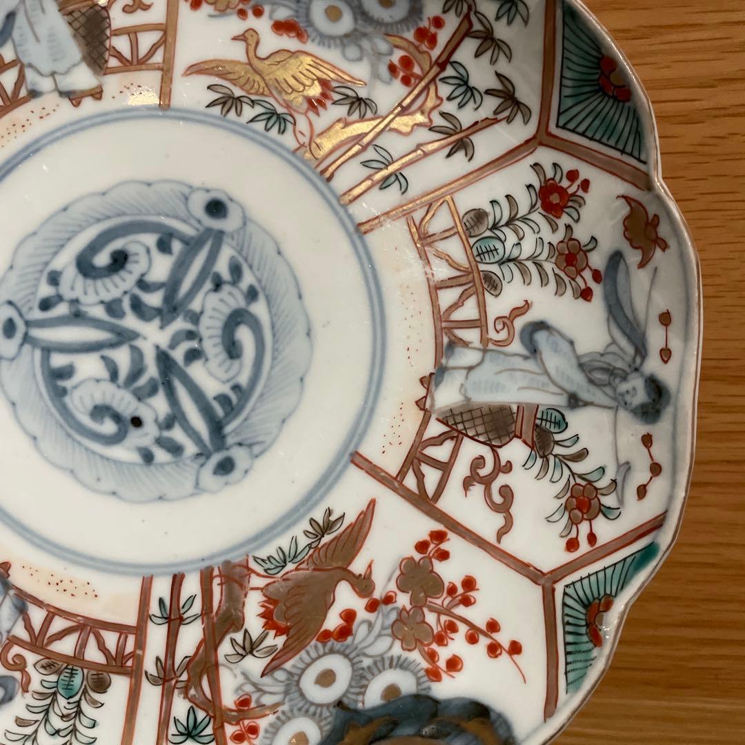 骨董 淡色鶴に竹梅図 ７寸皿 雛祭りにも