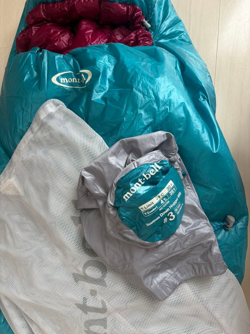 mont-bell ダウンシュラフ 3 ターコイズ/ワイン 収納袋付き