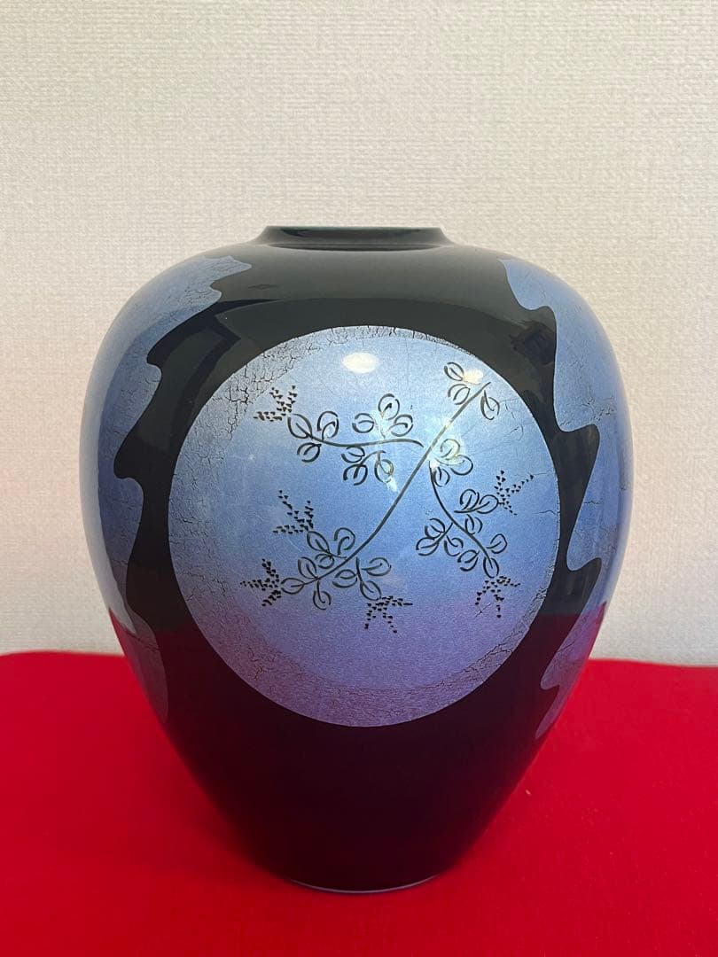 人間国宝 中田一於 釉裏銀彩 花瓶 N46 日本工芸会正会員 九谷焼