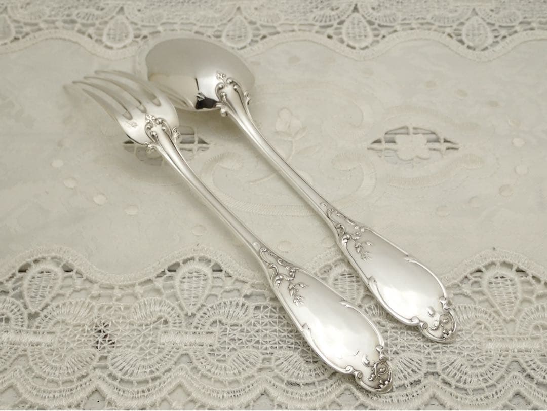 フランス アールヌーボー期 純銀無垢 スプーン&フォークセット ⑥ 小傷あり