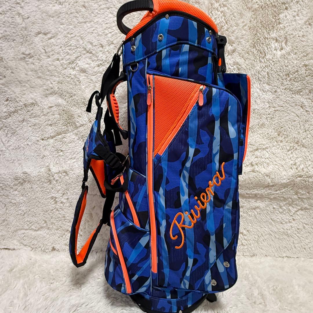 美品　リビエラ　スタンド式迷彩柄キャディバッグ　NAVY迷彩