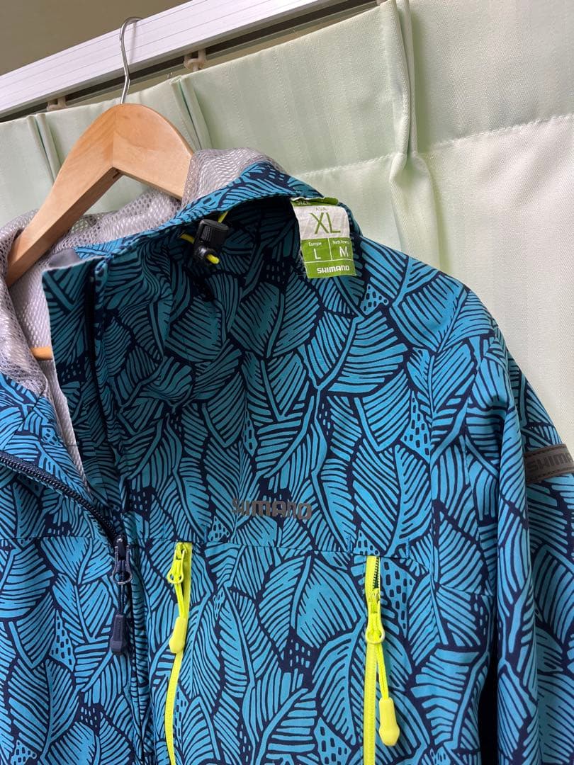 美品　SHIMANO XL レインウェア 上下セット　青葉柄　ドライシールド
