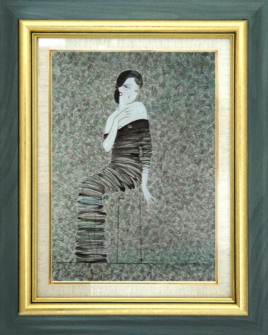 油絵 菅家令子 絵 絵画 インテリア 額付(黒) F6-92023 人物 女性像