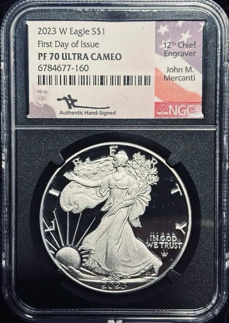 【最高鑑定・初日発行版】2023 アメリカ W イーグル銀貨 メルカンティサイン