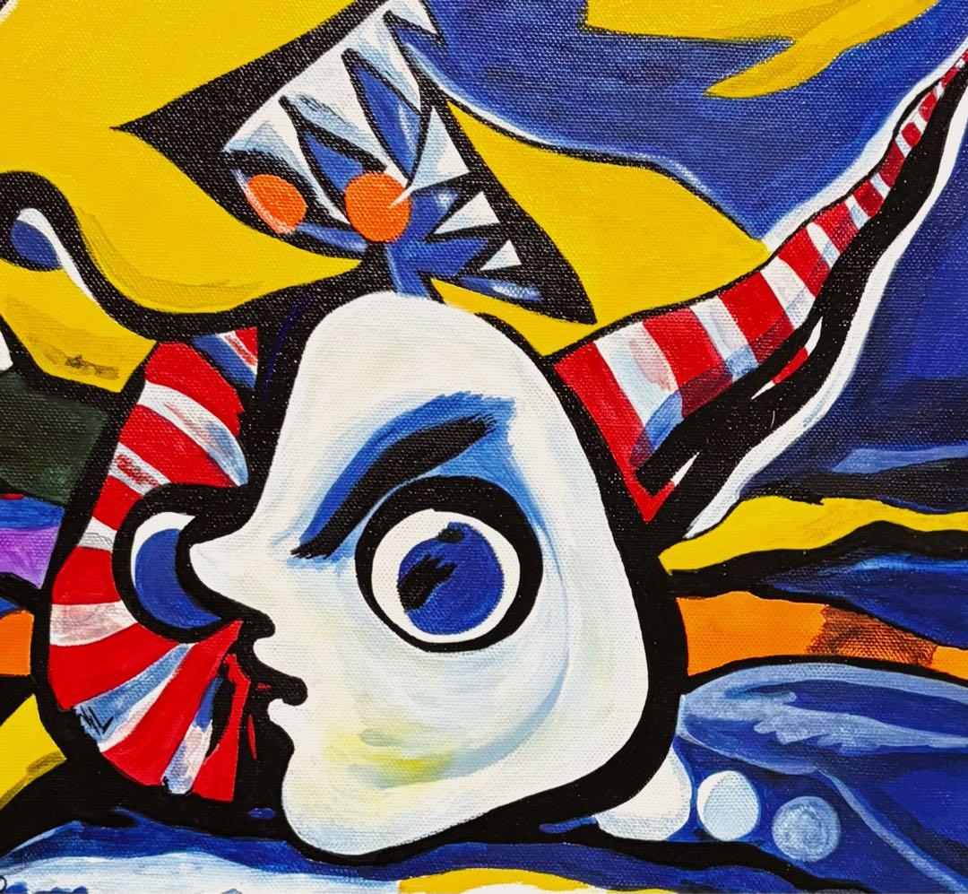 【F4号】手描き油彩　岡本太郎　サイン　岡本敏子鑑定シール　額縁　未使用額　絵画